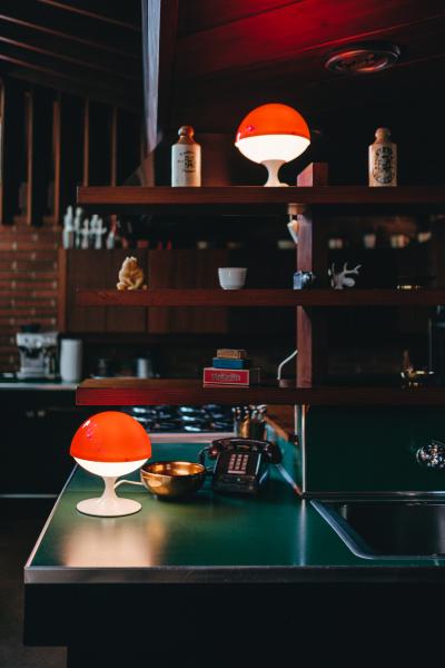 Temde Leuchten Pair of 1960s Max Bill Red White Table Lamps for Temde Leuchten Switzerland