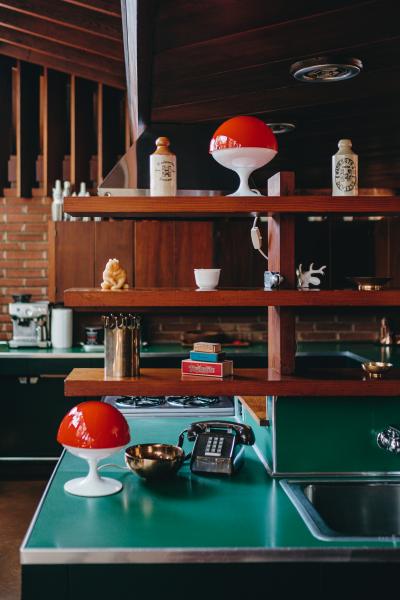 Temde Leuchten Pair of 1960s Max Bill Red White Table Lamps for Temde Leuchten Switzerland