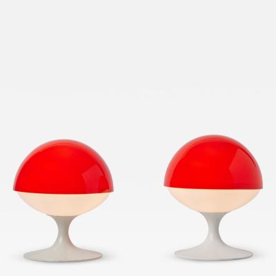  Temde Leuchten Pair of 1960s Max Bill Red White Table Lamps for Temde Leuchten Switzerland