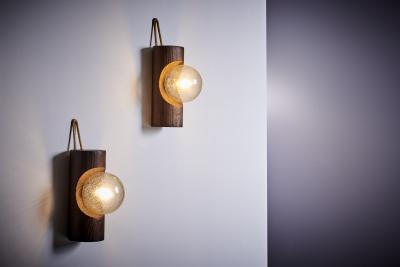  Temde Leuchten Pair of Temde Wall Lamps in Wood Switzerland 1960s