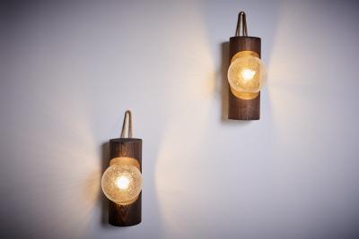  Temde Leuchten Pair of Temde Wall Lamps in Wood Switzerland 1960s