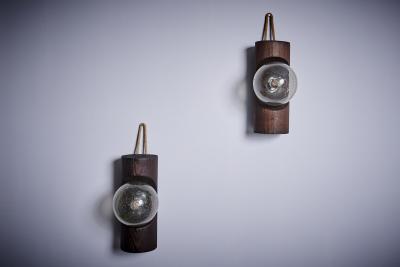  Temde Leuchten Pair of Temde Wall Lamps in Wood Switzerland 1960s