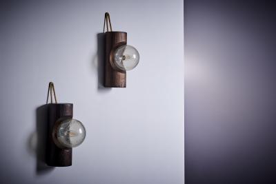  Temde Leuchten Pair of Temde Wall Lamps in Wood Switzerland 1960s