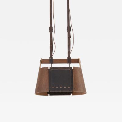  Temde Leuchten Rare Temde Pendant Lamp in plywood leather and metal Switzerland 1950s