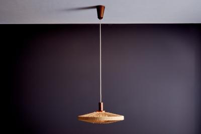  Temde Leuchten Temde Leuchten UFO Disc Pendant with Teakwood Centerpiece