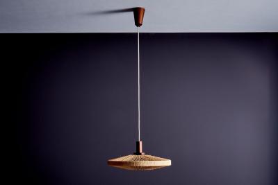  Temde Leuchten Temde Leuchten UFO Disc Pendant with Teakwood Centerpiece