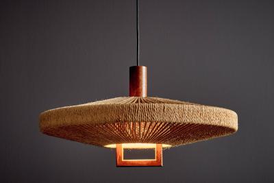  Temde Leuchten Temde Leuchten UFO Disc Pendant with Teakwood Centerpiece