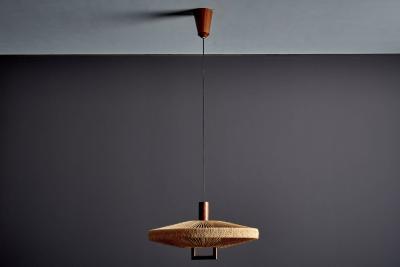  Temde Leuchten Temde Leuchten UFO Disc Pendant with Teakwood Centerpiece
