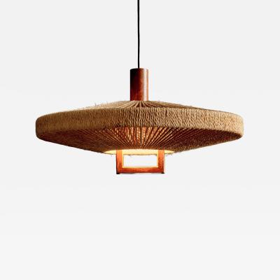 Temde Leuchten Temde Leuchten UFO Disc Pendant with Teakwood Centerpiece