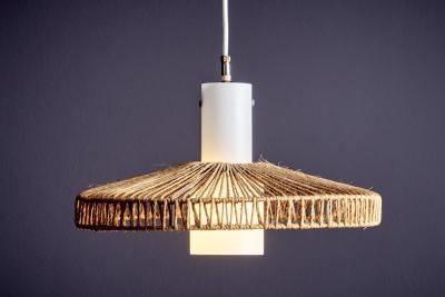  Temde Leuchten Temde Sisal and Teak Pendant Lamp