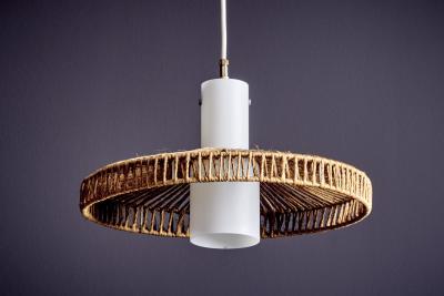  Temde Leuchten Temde Sisal and Teak Pendant Lamp