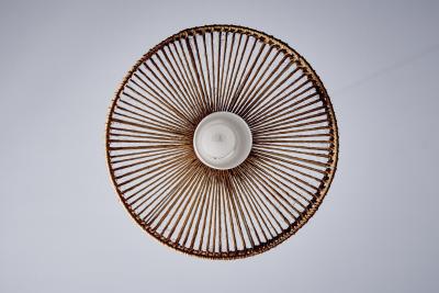  Temde Leuchten Temde Sisal and Teak Pendant Lamp