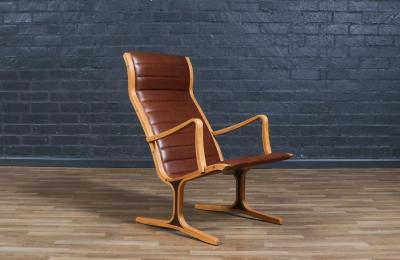  Tendo Mokko Japanese Tendo Mokko Heron Cognac Leather Lounge Chair