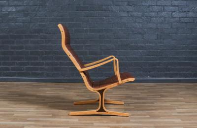  Tendo Mokko Japanese Tendo Mokko Heron Cognac Leather Lounge Chair