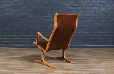  Tendo Mokko Japanese Tendo Mokko Heron Cognac Leather Lounge Chair