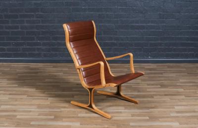 Tendo Mokko Japanese Tendo Mokko Heron Cognac Leather Lounge Chair