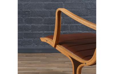  Tendo Mokko Japanese Tendo Mokko Heron Cognac Leather Lounge Chair