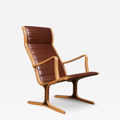  Tendo Mokko Japanese Tendo Mokko Heron Cognac Leather Lounge Chair