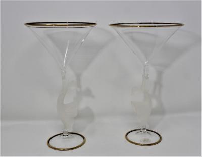  Tessaro Murano Glass Martini Glasses by Tessaro a Pair