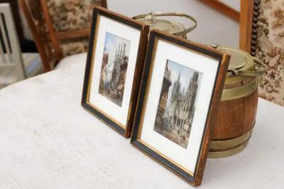  Th odore Henri Mansson Pair of Framed Watercolors Depicting Gothic Churches by Th odore Henri Mansson