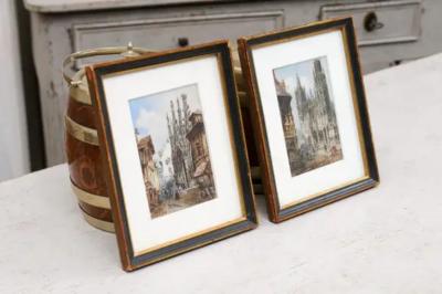  Th odore Henri Mansson Pair of Framed Watercolors Depicting Gothic Churches by Th odore Henri Mansson
