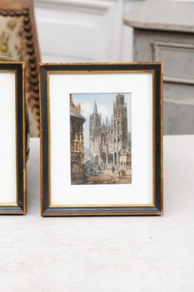  Th odore Henri Mansson Pair of Framed Watercolors Depicting Gothic Churches by Th odore Henri Mansson