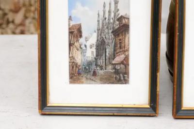  Th odore Henri Mansson Pair of Framed Watercolors Depicting Gothic Churches by Th odore Henri Mansson