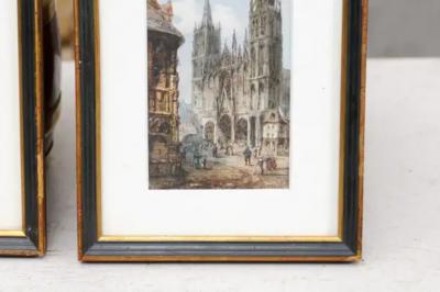  Th odore Henri Mansson Pair of Framed Watercolors Depicting Gothic Churches by Th odore Henri Mansson