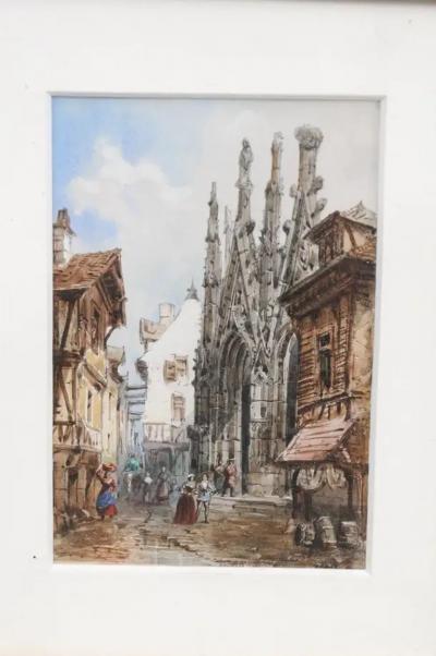  Th odore Henri Mansson Pair of Framed Watercolors Depicting Gothic Churches by Th odore Henri Mansson