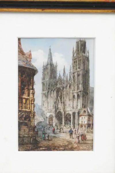  Th odore Henri Mansson Pair of Framed Watercolors Depicting Gothic Churches by Th odore Henri Mansson