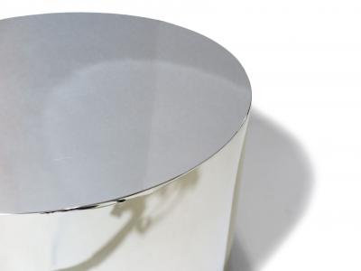  Thayer Coggin Milo Baughman Polished Stainless Steel Chrome Drum Side Table 17 h