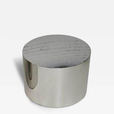  Thayer Coggin Milo Baughman Polished Stainless Steel Chrome Drum Side Table 17 h
