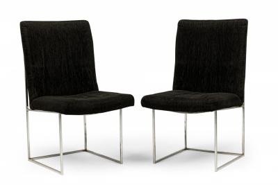  Thayer Coggin Milo Baughman for Thayer Coggin Black Woven Fabric Captain Dining Side Chairs