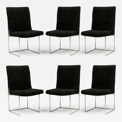  Thayer Coggin Milo Baughman for Thayer Coggin Black Woven Fabric Captain Dining Side Chairs