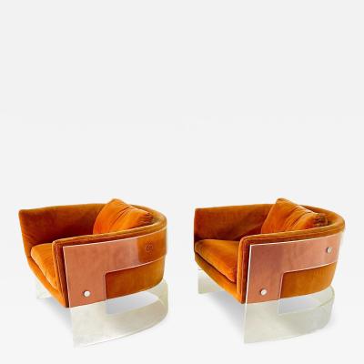  Thayer Coggin Milo Baughman for Thayer Coggin Lucite and Velvet Lounge Chairs 1960