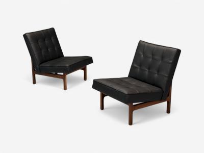  Thayer Coggin Thayer Coggin Danish Modern Style Tufted Black Leather Lounge Chairs 21st C 