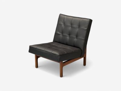  Thayer Coggin Thayer Coggin Danish Modern Style Tufted Black Leather Lounge Chairs 21st C 
