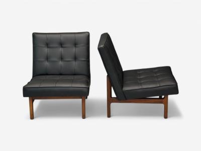  Thayer Coggin Thayer Coggin Danish Modern Style Tufted Black Leather Lounge Chairs 21st C 