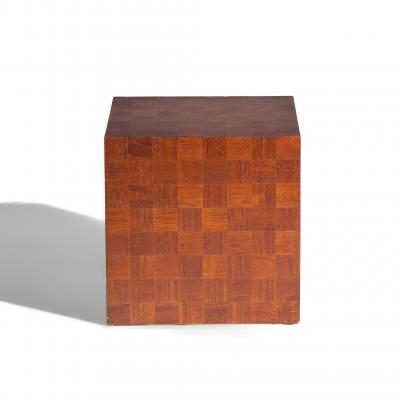  Thayer Coggin Thayer Coggin Style Mid Century Walnut Parquet Cube End Tables Pair