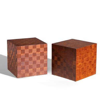  Thayer Coggin Thayer Coggin Style Mid Century Walnut Parquet Cube End Tables Pair