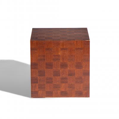  Thayer Coggin Thayer Coggin Style Mid Century Walnut Parquet Cube End Tables Pair