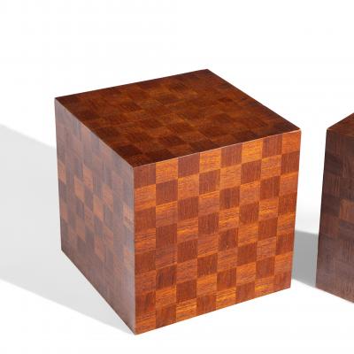  Thayer Coggin Thayer Coggin Style Mid Century Walnut Parquet Cube End Tables Pair