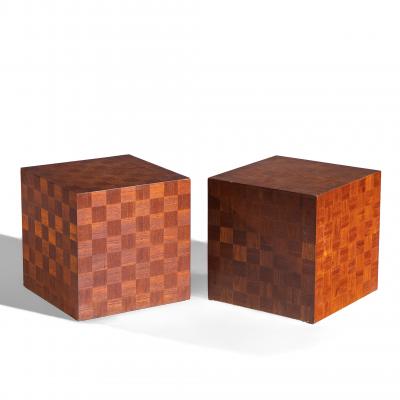  Thayer Coggin Thayer Coggin Style Mid Century Walnut Parquet Cube End Tables Pair
