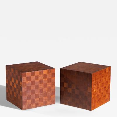  Thayer Coggin Thayer Coggin Style Mid Century Walnut Parquet Cube End Tables Pair
