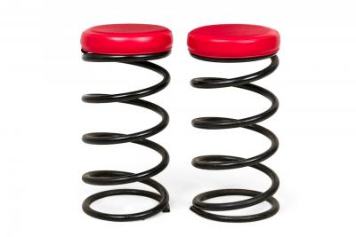  The Helix Company Set of 4 Helix Company Spring Black Metal Red Vinyl Upholstered Barstools