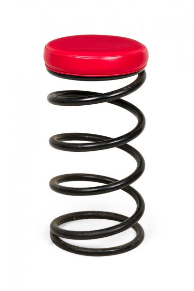  The Helix Company Set of 4 Helix Company Spring Black Metal Red Vinyl Upholstered Barstools