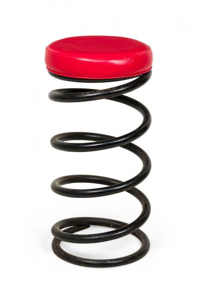  The Helix Company Set of 4 Helix Company Spring Black Metal Red Vinyl Upholstered Barstools