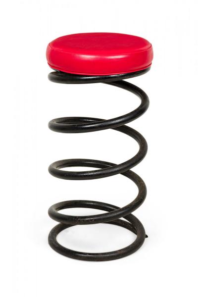  The Helix Company Set of 4 Helix Company Spring Black Metal Red Vinyl Upholstered Barstools