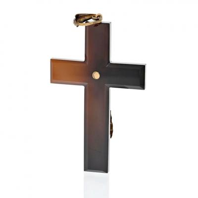  The Holy Bible Biblical 14K YELLOW GOLD VICTORIAN AMBER CROSS PENDANT