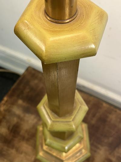  The Marbro Lamp Company ITALIAN MID CENTURY AVOCADO GREEN AND GOLD WOOD LAMPS BY MARBRO
